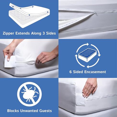 Twin Size Mattress or Box Spring Encasement (8"-11" Depth) Waterproof Zippered Protector Hypoallergenic Premium Single Size Bed Cover Protects from Dust White in Saudi Arabia
