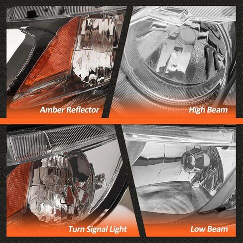Headlights Assembly Compatible with 2006-2011 Honda Civic Sedan 4dr - Chrome Housing, Amber Reflector - Headlamp Replacement for Civic 2006-2011 - Driver and Passenger Side Included in Saudi Arabia