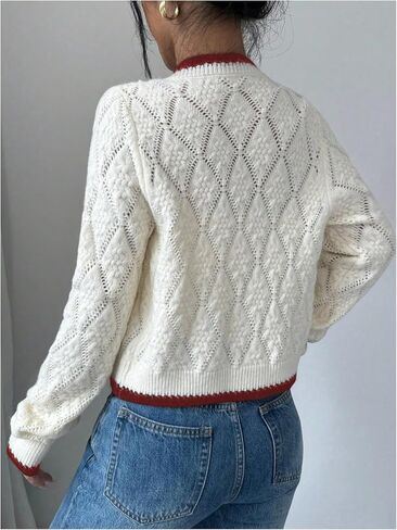 GORGLITTER Women's Tie Front Cropped Cardigan Dressy Fall Sweaters Long Sleeve Knit Crochet Tops in Saudi Arabia