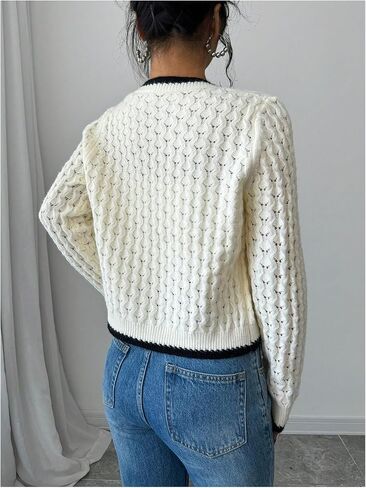 GORGLITTER Women's Tie Front Cropped Cardigan Dressy Fall Sweaters Long Sleeve Knit Crochet Tops in Saudi Arabia