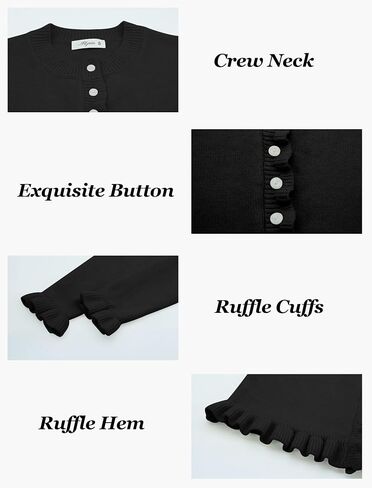 Women Ruffle Cardigan Sweaters Button Up Cropped Long Sleeve Solid Knit Cardigan Casual Crewneck Sweater Outwear in Saudi Arabia