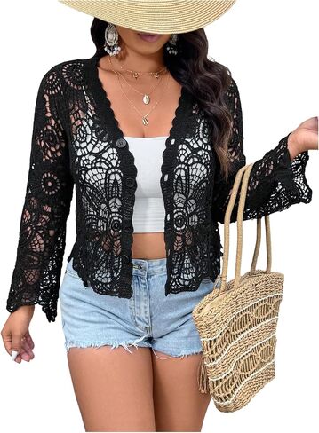 Women's Plus Size Hollow Out Cardigan Button Down Long Sleeve Knit Sweaters Outerwear Casual Knitwear in Saudi Arabia