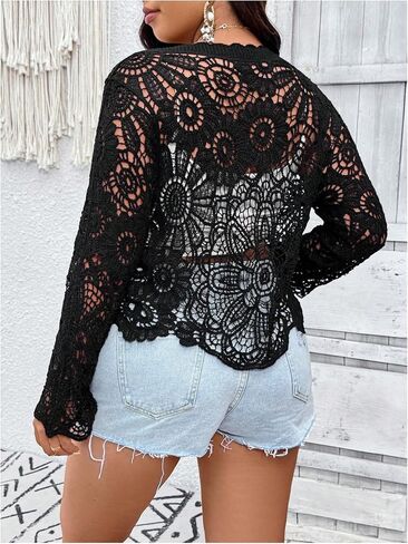 Women's Plus Size Hollow Out Cardigan Button Down Long Sleeve Knit Sweaters Outerwear Casual Knitwear in Saudi Arabia