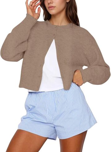 Dokuritu Cardigans for Women Long Sleeve Crew Neck Lightweight Button Down Fall Knit Sweater Cardigan Y2k Open Front Top in Kuwait