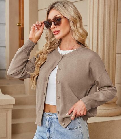 Dokuritu Cardigans for Women Long Sleeve Crew Neck Lightweight Button Down Fall Knit Sweater Cardigan Y2k Open Front Top in Kuwait