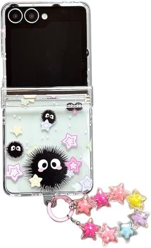 حافظة بحزام للفتيات لهاتف Galaxy Z Flip 6 مع نجوم وتصميم لطيف، حافظة معصم نسائية جميلة لهاتف Samsung Galaxy Z Flip 6 Kawaii Cartoon Soot، حافظة حماية بمفصلات جرلي لهاتف Z Flip 6 شفافة in Kuwait