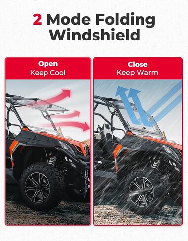 KEMIMOTO Flip Up Windshield Compatible with CFMOTO ZForce 800 / 800ex / 800 trail/ 500 trail 2016-2022, 2-IN-1 Folding Window Fully UV-Proof One-Hand Operation Front Full Windshield in Saudi Arabia