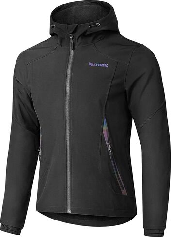 KUTOOK Men's Hooded Softshell Cycling Jacket Thermal Fleece Windbreaker Windproof Warm Jacket Outdoor Hiking in Kuwait