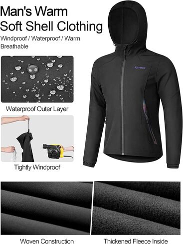 KUTOOK Men's Hooded Softshell Cycling Jacket Thermal Fleece Windbreaker Windproof Warm Jacket Outdoor Hiking in Kuwait