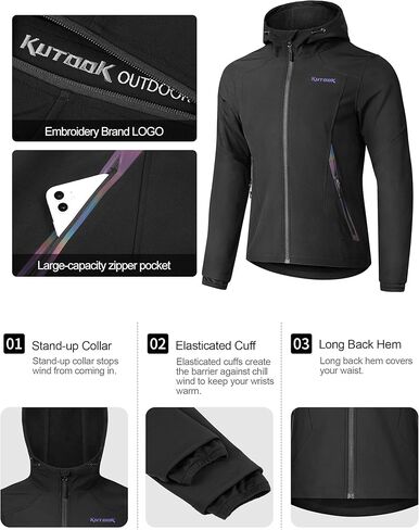 KUTOOK Men's Hooded Softshell Cycling Jacket Thermal Fleece Windbreaker Windproof Warm Jacket Outdoor Hiking in Kuwait