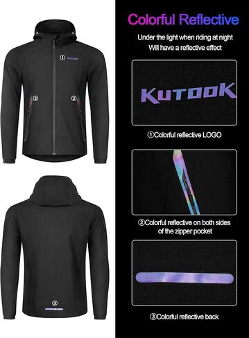 KUTOOK Men's Hooded Softshell Cycling Jacket Thermal Fleece Windbreaker Windproof Warm Jacket Outdoor Hiking in Kuwait
