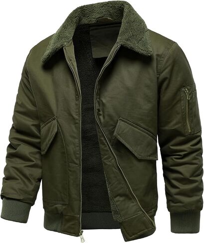 HOOD CREW Mens Winter Jackets Fleece Lined Bomber Jacket Casual Cotton Lightweight Coats with Fur Collar in Saudi Arabia