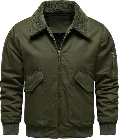 HOOD CREW Mens Winter Jackets Fleece Lined Bomber Jacket Casual Cotton Lightweight Coats with Fur Collar in Saudi Arabia