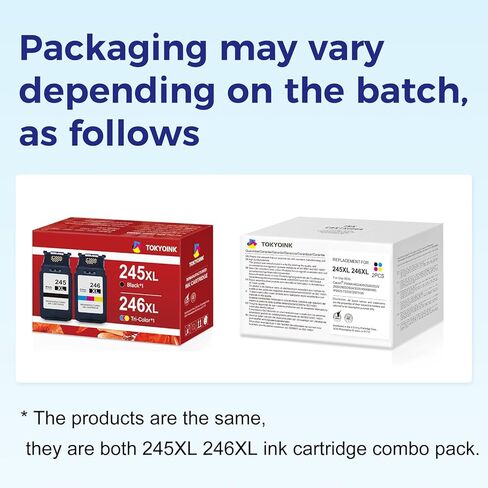 استبدال خرطوشة الحبر المعاد تصنيعها من TOKYOINK لحزمة Canon 245XL 246XL Combo لحبر الطابعة Pixma MG2522 MX490 TR4520 MX492 TS202 TS3322 MG2500 TR4500 245 246 (أسود، ثلاثي الألوان، عبوتان) in Kuwait