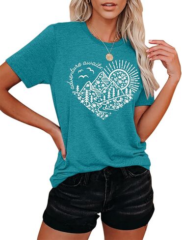 Adventure Tshirt Women Mountain Shirts Hiking Graphic Tees Summer Outdoor Casual Vacation Tops in Saudi Arabia