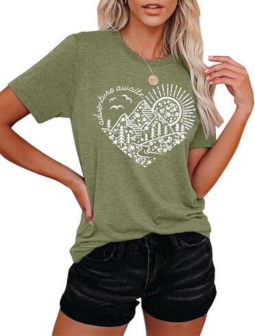 Adventure Tshirt Women Mountain Shirts Hiking Graphic Tees Summer Outdoor Casual Vacation Tops in Saudi Arabia