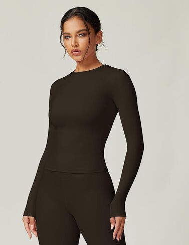 Women's Long Sleeve Fitted Crew Neck Stretch Top for Workout Yoga Gym Fitness Training in Saudi Arabia