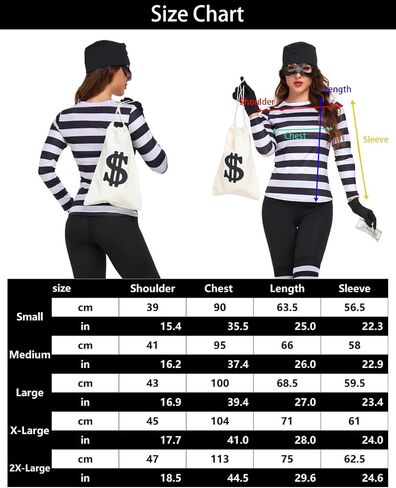 Robber Costume Men Women Halloween Cospaly,Burglar Striped T Shirt Beanie Cap Gloves Bags in Saudi Arabia