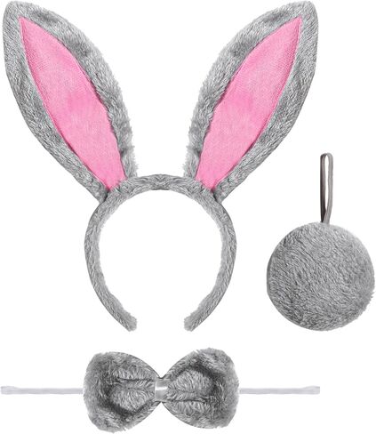 Spooktacular Creations 3 Pcs Halloween Grey Bunny Accessories Set,Rabbit Costume, Including Rabbit Bunny Ears Headband, Bow Tie and Tail for Women for Halloween Dress Up Parties,Theme Party Costumes in Saudi Arabia