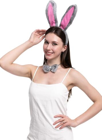 Spooktacular Creations 3 Pcs Halloween Grey Bunny Accessories Set,Rabbit Costume, Including Rabbit Bunny Ears Headband, Bow Tie and Tail for Women for Halloween Dress Up Parties,Theme Party Costumes in Saudi Arabia