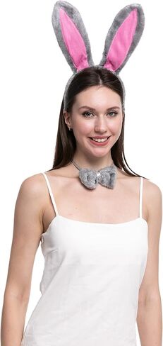 Spooktacular Creations 3 Pcs Halloween Grey Bunny Accessories Set,Rabbit Costume, Including Rabbit Bunny Ears Headband, Bow Tie and Tail for Women for Halloween Dress Up Parties,Theme Party Costumes in Saudi Arabia