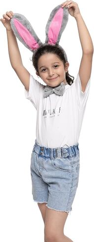Spooktacular Creations 3 Pcs Halloween Grey Bunny Accessories Set,Rabbit Costume, Including Rabbit Bunny Ears Headband, Bow Tie and Tail for Women for Halloween Dress Up Parties,Theme Party Costumes in Saudi Arabia