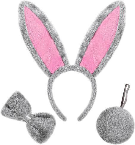 Spooktacular Creations 3 Pcs Halloween Grey Bunny Accessories Set,Rabbit Costume, Including Rabbit Bunny Ears Headband, Bow Tie and Tail for Women for Halloween Dress Up Parties,Theme Party Costumes in Saudi Arabia