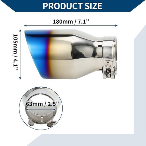 Slant Car Exhaust Tip Rear Clamp on Tailpipe 63mm ID 2.5" Inlet 4.1" Outlet 7.1" Length 1 Set Black Stainless Steel in Saudi Arabia