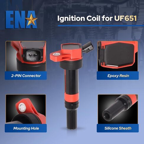 ENA Set of 4 Red Ignition Coil Packs for 1.8 2.0 L4 Compatible with Hyundai Kia Soul Forte Elantra GT Tucson 2011 2012 2013 2015 2016 2017 2018 Coils for UF651 C1804 273002E000 1788511 GN10633 5C1861 in Saudi Arabia