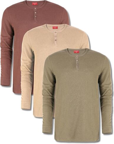 قمصان Kingsted Henley للرجال - أكمام طويلة وافل حراري Henley - أزرار على شكل قشرة جوز الهند - ملاءمة كلاسيكية مريحة in Kuwait