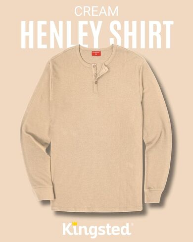 قمصان Kingsted Henley للرجال - أكمام طويلة وافل حراري Henley - أزرار على شكل قشرة جوز الهند - ملاءمة كلاسيكية مريحة in Kuwait