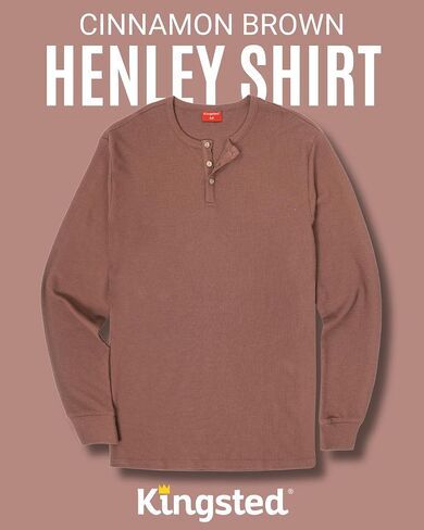 قمصان Kingsted Henley للرجال - أكمام طويلة وافل حراري Henley - أزرار على شكل قشرة جوز الهند - ملاءمة كلاسيكية مريحة in Kuwait