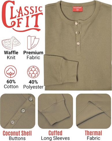 قمصان Kingsted Henley للرجال - أكمام طويلة وافل حراري Henley - أزرار على شكل قشرة جوز الهند - ملاءمة كلاسيكية مريحة in Kuwait