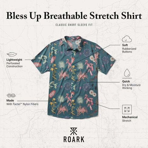 قميص Roark Bless Up بأكمام قصيرة وقابل للتمدد وجيد التهوية، قمصان صيفية كاجوال خفيفة الوزن وسريعة الجفاف للرجال in Kuwait