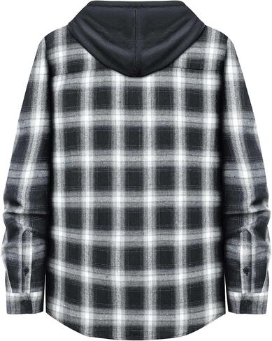 Men's Flannel Hoodie Shirts Casual Button Down Plaid Shirt Long Sleeve Lightweight Hooded with Pocket in Saudi Arabia