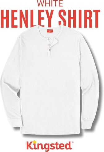 قمصان Kingsted Henley للرجال - أكمام طويلة وافل حراري Henley - أزرار على شكل قشرة جوز الهند - ملاءمة كلاسيكية مريحة in Kuwait