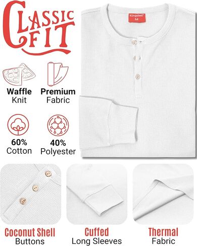 قمصان Kingsted Henley للرجال - أكمام طويلة وافل حراري Henley - أزرار على شكل قشرة جوز الهند - ملاءمة كلاسيكية مريحة in Kuwait