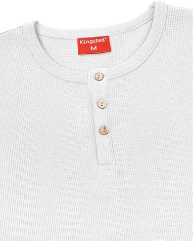 قمصان Kingsted Henley للرجال - أكمام طويلة وافل حراري Henley - أزرار على شكل قشرة جوز الهند - ملاءمة كلاسيكية مريحة in Kuwait