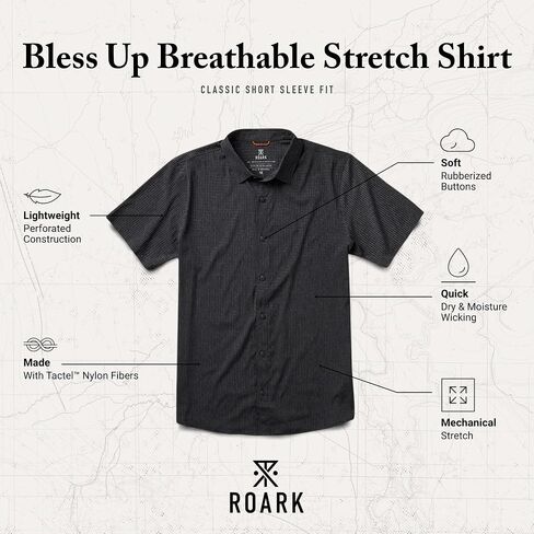 قميص Roark Bless Up بأكمام قصيرة وقابل للتمدد وجيد التهوية، قمصان صيفية كاجوال خفيفة الوزن وسريعة الجفاف للرجال in Kuwait