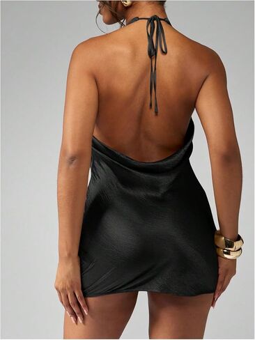 SweatyRocks Women's Metallic Backless Halter Dress Sleeveless Bodycon Club Party Mini Dresses in Saudi Arabia