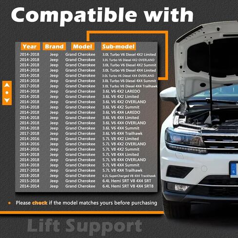 29.13 in 2 PCS Liftgate Lift Support Tailgate Hatch Struts Gas Spring Shocks Rod Compatible with Jeep 2014-2021 Grand Cherokee Replaces # 68165051AE (Note: w/o Power Liftgate) in Saudi Arabia