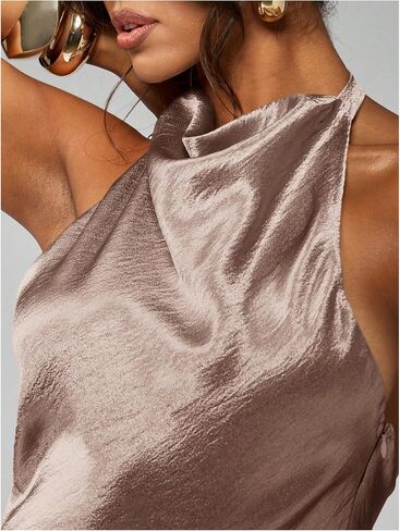 SweatyRocks Women's Metallic Backless Halter Dress Sleeveless Bodycon Club Party Mini Dresses in Kuwait