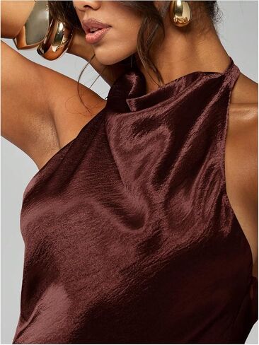 SweatyRocks Women's Metallic Backless Halter Dress Sleeveless Bodycon Club Party Mini Dresses in Kuwait