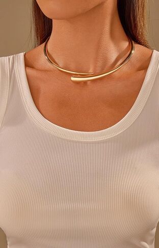 Chunky Teardrop Hoop Choker Necklace for Women - 18K Gold/Silver Plated Layered Collar, Geometric Statement Cuff Neckline Necklace Bold Dainty Trendy Jewelry in Saudi Arabia