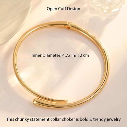 Chunky Teardrop Hoop Choker Necklace for Women - 18K Gold/Silver Plated Layered Collar, Geometric Statement Cuff Neckline Necklace Bold Dainty Trendy Jewelry in Saudi Arabia