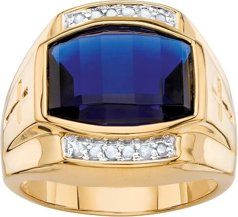 Palm Beach Jewelry Men's 18K Yellow Gold Plated Emerald Cut Created Blue Sapphire and Diamond Accent Ring in Saudi Arabia