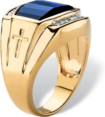 Palm Beach Jewelry Men's 18K Yellow Gold Plated Emerald Cut Created Blue Sapphire and Diamond Accent Ring in Saudi Arabia