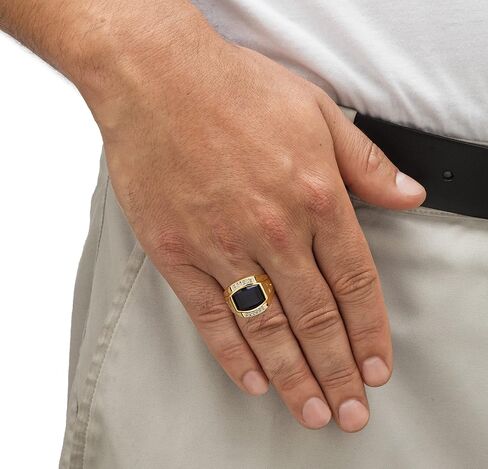 Palm Beach Jewelry Men's 18K Yellow Gold Plated Emerald Cut Created Blue Sapphire and Diamond Accent Ring in Saudi Arabia