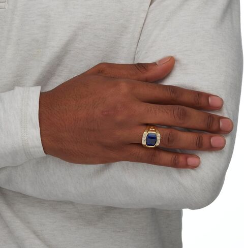Palm Beach Jewelry Men's 18K Yellow Gold Plated Emerald Cut Created Blue Sapphire and Diamond Accent Ring in Saudi Arabia