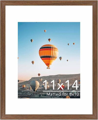 11x14 Picture Frame with 8x10 Mat, Display Photo 8x10 with Mat or 11 x 14 Without Mat, Wall Hanging Large Frame with Shatter Resistant Plexiglass, Brown in Saudi Arabia